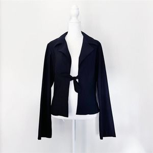 Vintage Y2K Black Bell Sleeve Tie Front Blazer Top | Medium